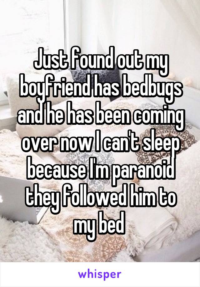 Just found out my boyfriend has bedbugs and he has been coming over now I can't sleep because I'm paranoid they followed him to my bed 