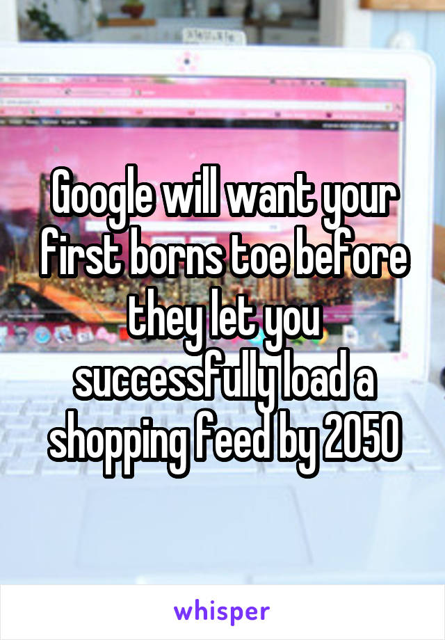 Google will want your first borns toe before they let you successfully load a shopping feed by 2050