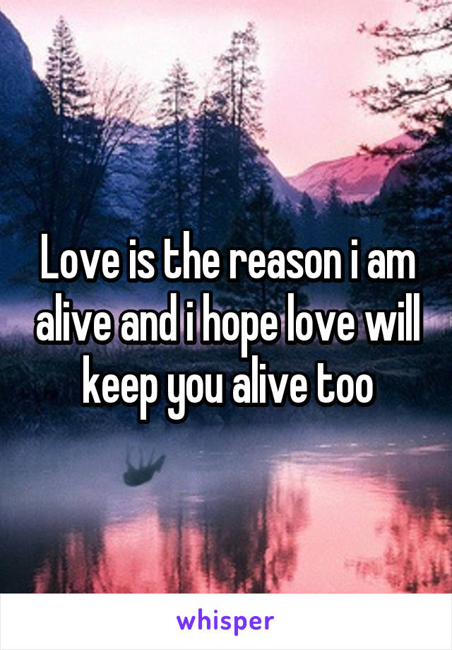 Love is the reason i am alive and i hope love will keep you alive too