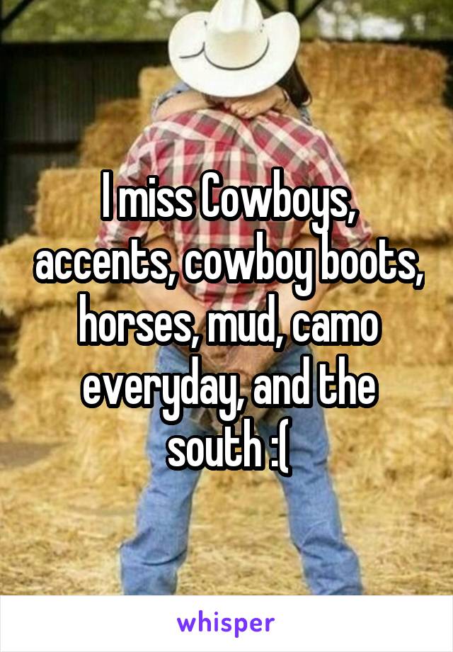 I miss Cowboys, accents, cowboy boots, horses, mud, camo everyday, and the south :(