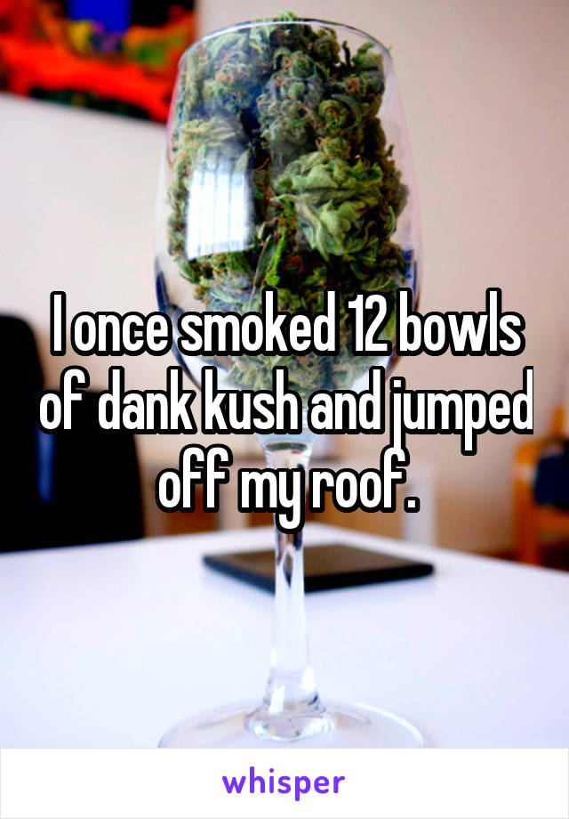 I once smoked 12 bowls of dank kush and jumped off my roof.