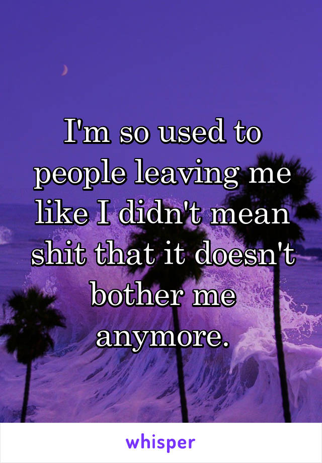 I'm so used to people leaving me like I didn't mean shit that it doesn't bother me anymore.