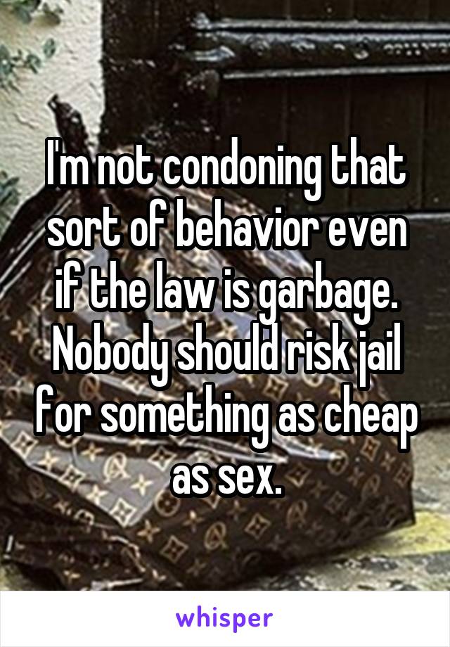 I'm not condoning that sort of behavior even if the law is garbage. Nobody should risk jail for something as cheap as sex.