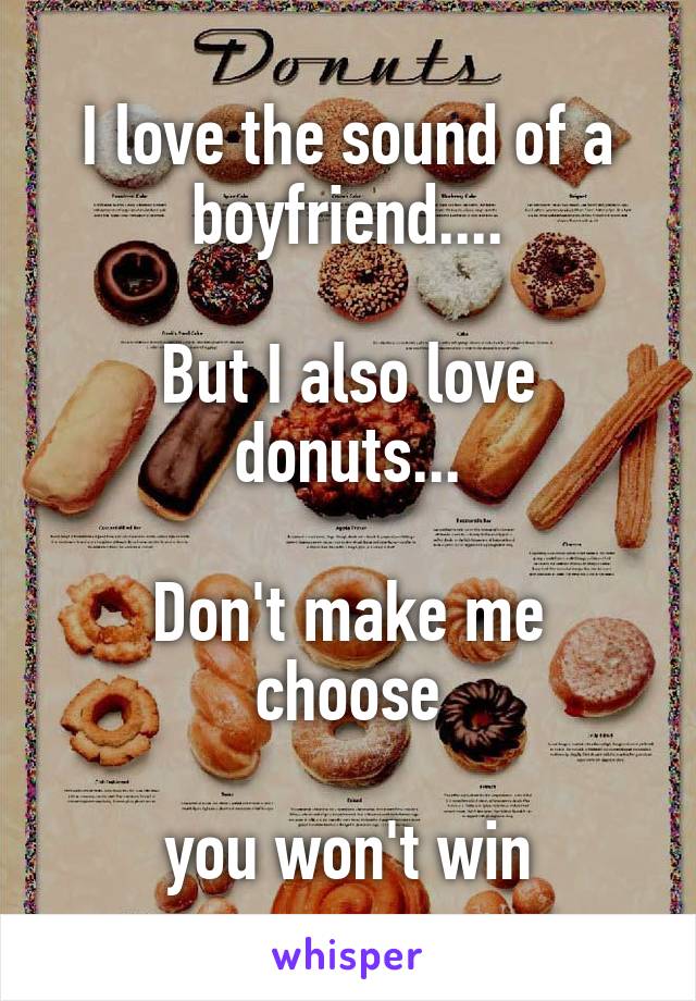 I love the sound of a boyfriend....

But I also love donuts...

Don't make me choose

 you won't win 