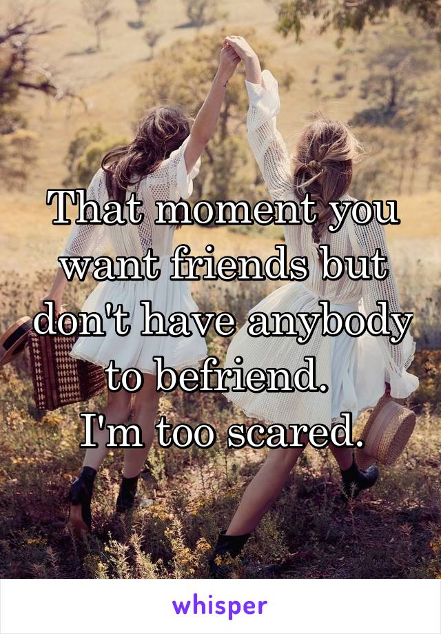 That moment you want friends but don't have anybody to befriend. 
I'm too scared.