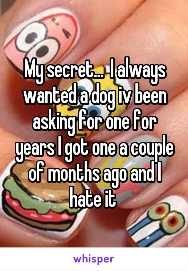 My secret...  I always wanted a dog iv been asking for one for years I got one a couple of months ago and I hate it 