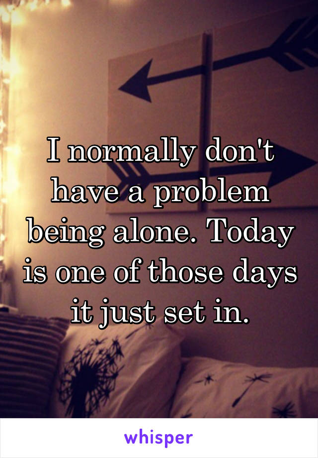 I normally don't have a problem being alone. Today is one of those days it just set in.