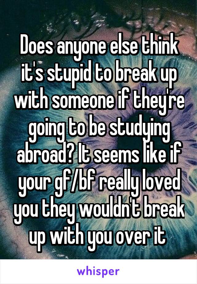 Does anyone else think it's stupid to break up with someone if they're going to be studying abroad? It seems like if your gf/bf really loved you they wouldn't break up with you over it 