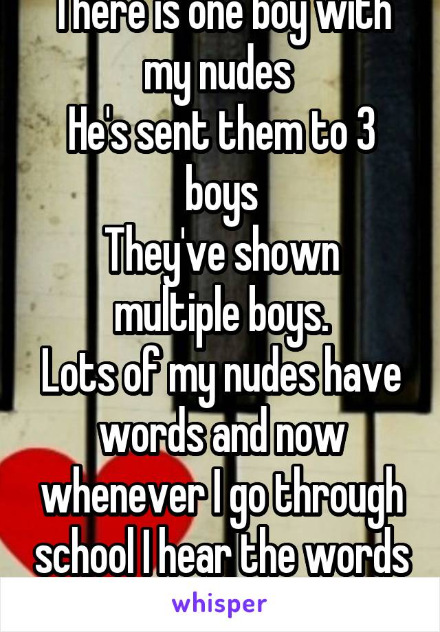 There is one boy with my nudes 
He's sent them to 3 boys
They've shown multiple boys.
Lots of my nudes have words and now whenever I go through school I hear the words I wrote