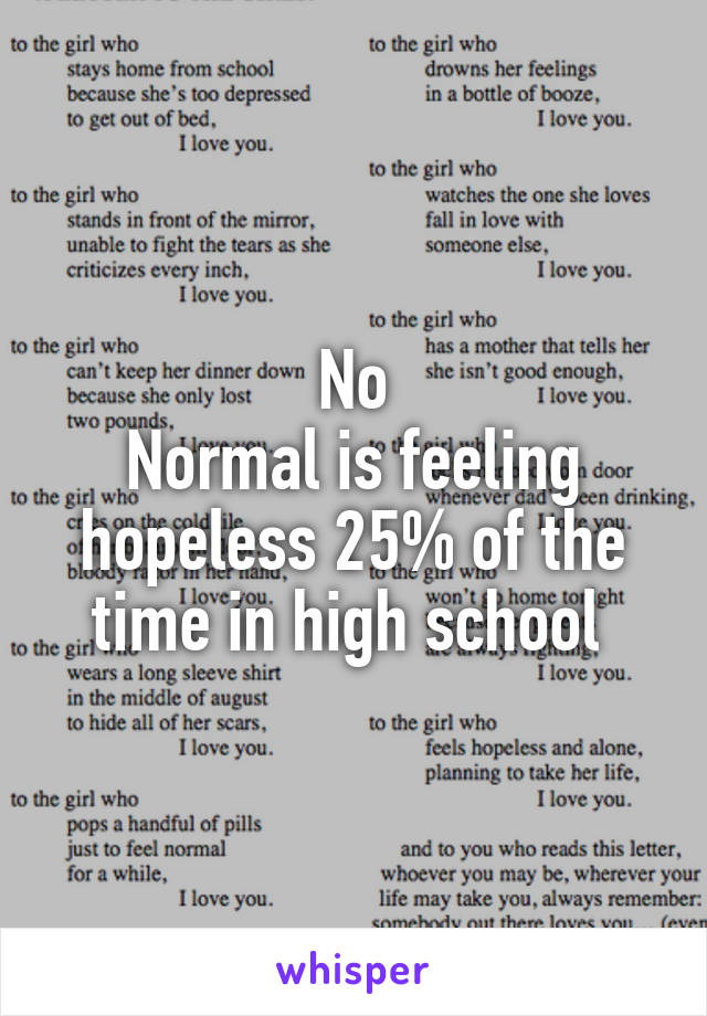 No
Normal is feeling hopeless 25% of the time in high school 