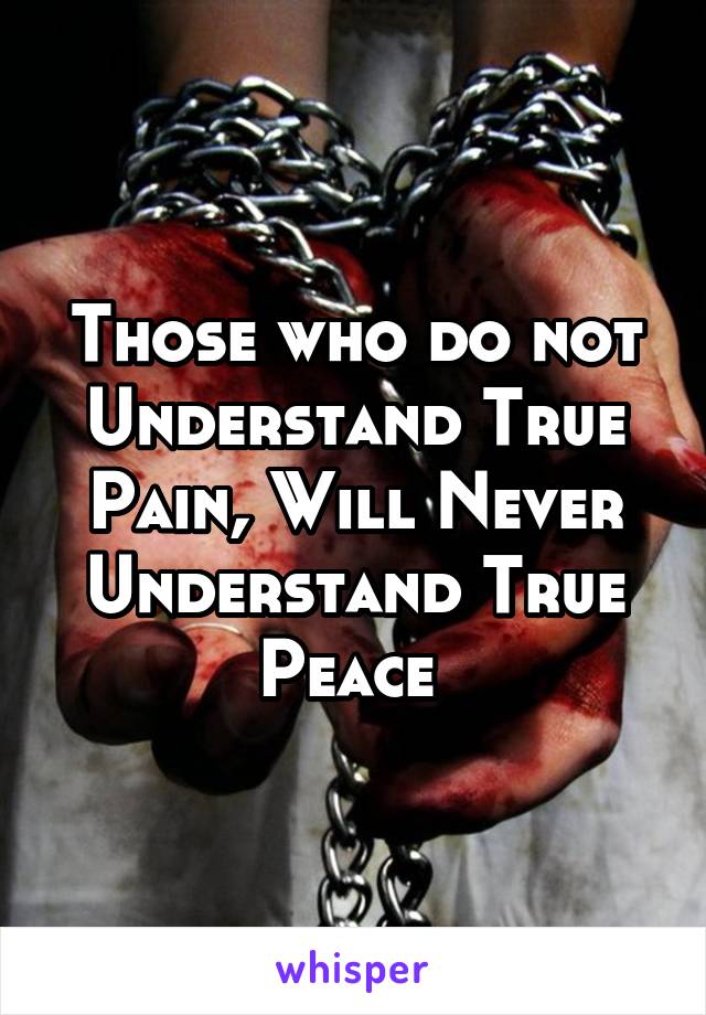 Those who do not Understand True Pain, Will Never Understand True Peace 