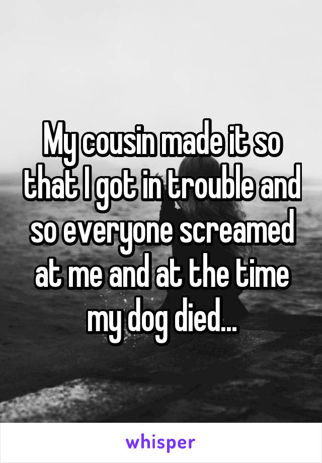 My cousin made it so that I got in trouble and so everyone screamed at me and at the time my dog died...