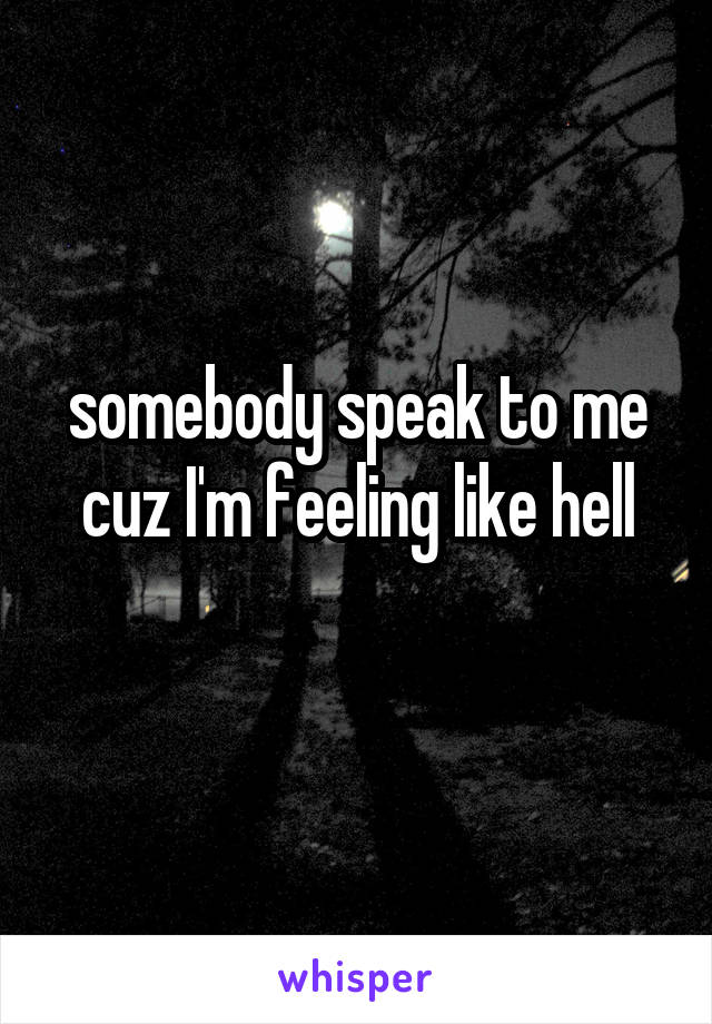 somebody speak to me cuz I'm feeling like hell
