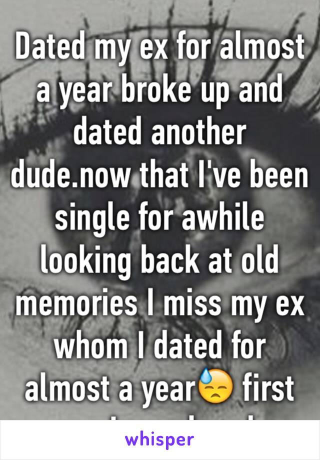 Dated my ex for almost a year broke up and dated another dude.now that I've been single for awhile looking back at old memories I miss my ex  whom I dated for almost a year😓 first guy I ever loved. 