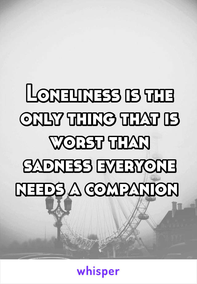 Loneliness is the only thing that is worst than sadness everyone needs a companion 