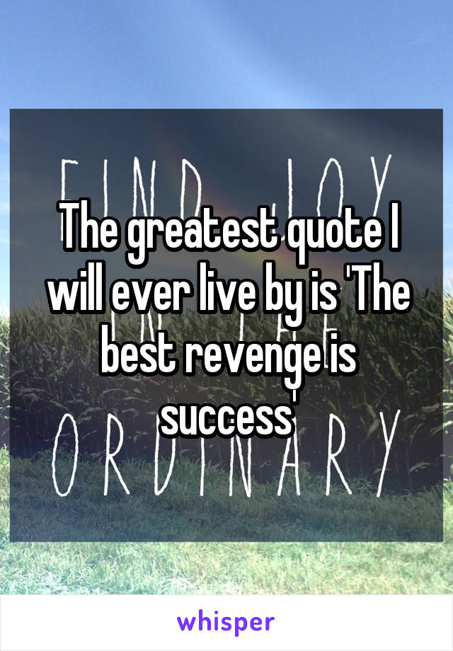 The greatest quote I will ever live by is 'The best revenge is success'