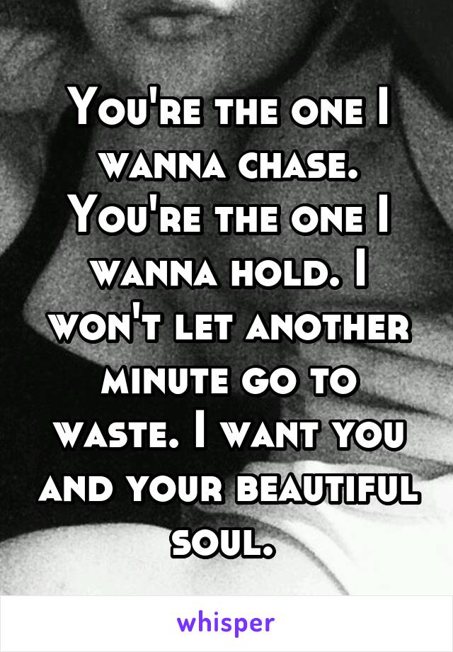 You're the one I wanna chase. You're the one I wanna hold. I won't let another minute go to waste. I want you and your beautiful soul. 