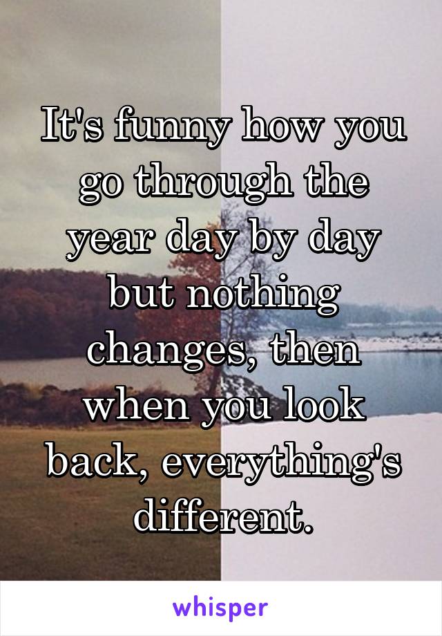 It's funny how you go through the year day by day but nothing changes, then when you look back, everything's different.