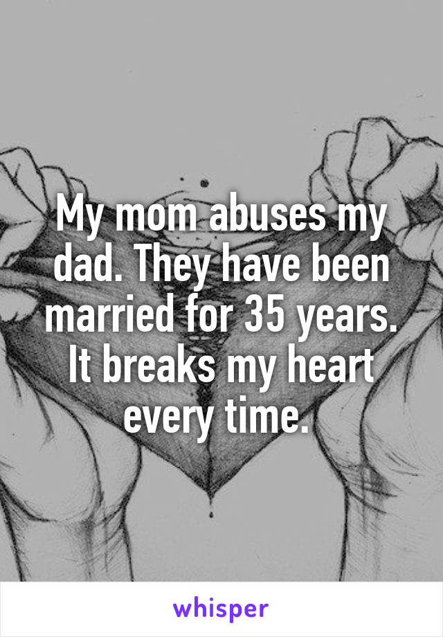 My mom abuses my dad. They have been married for 35 years. It breaks my heart every time. 