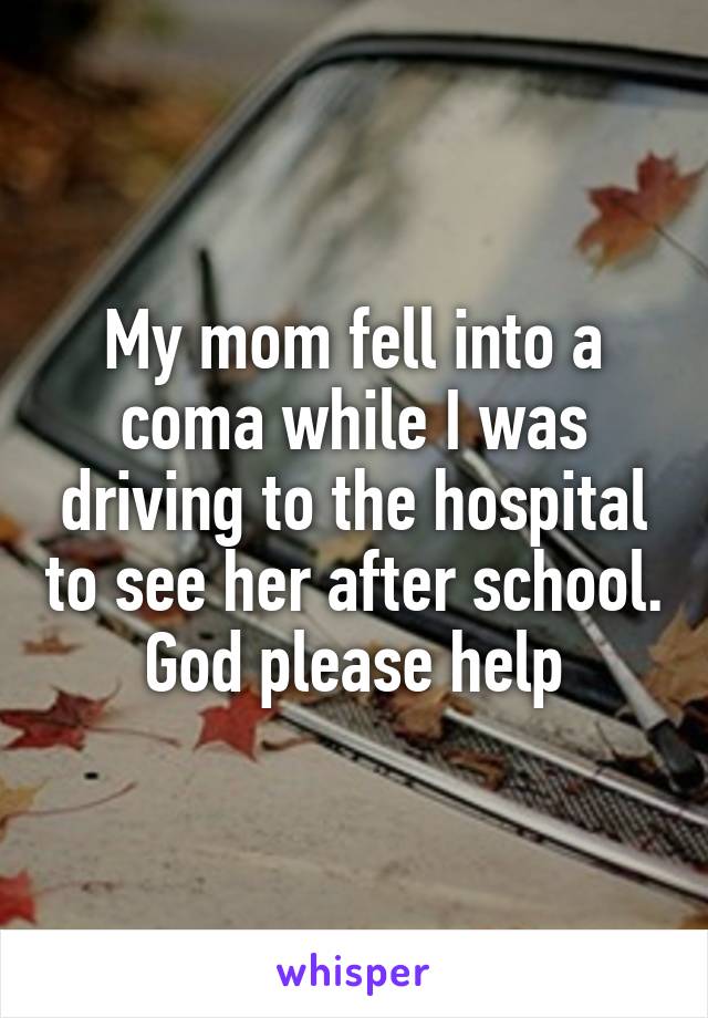 My mom fell into a coma while I was driving to the hospital to see her after school. God please help