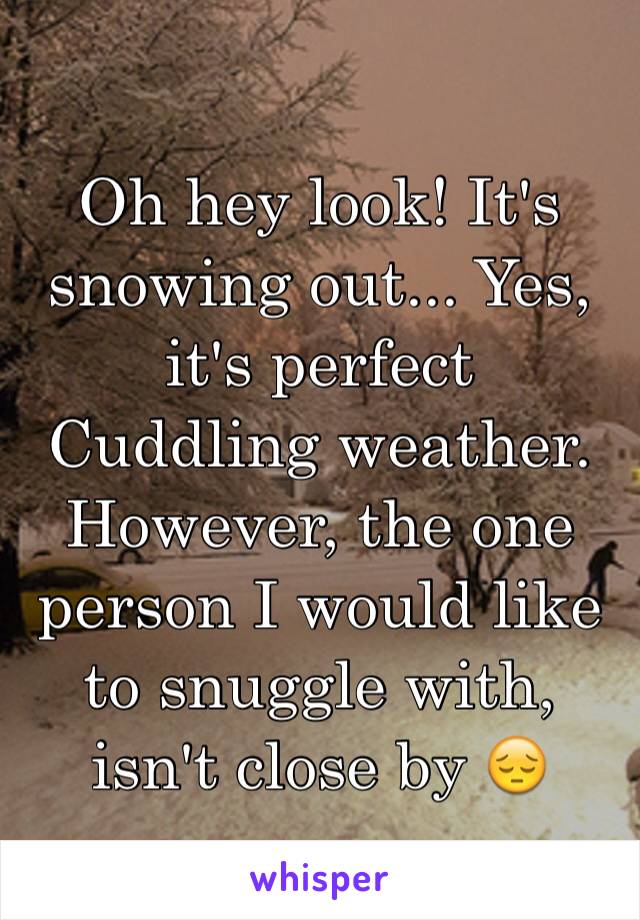 Oh hey look! It's snowing out... Yes, it's perfect
Cuddling weather. However, the one person I would like to snuggle with, isn't close by 😔