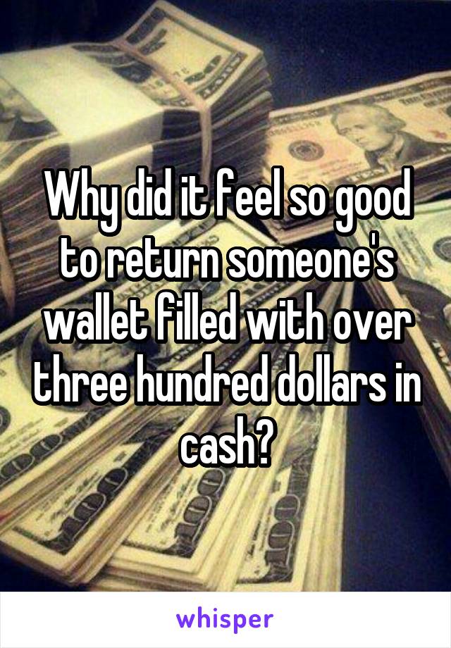 Why did it feel so good to return someone's wallet filled with over three hundred dollars in cash?