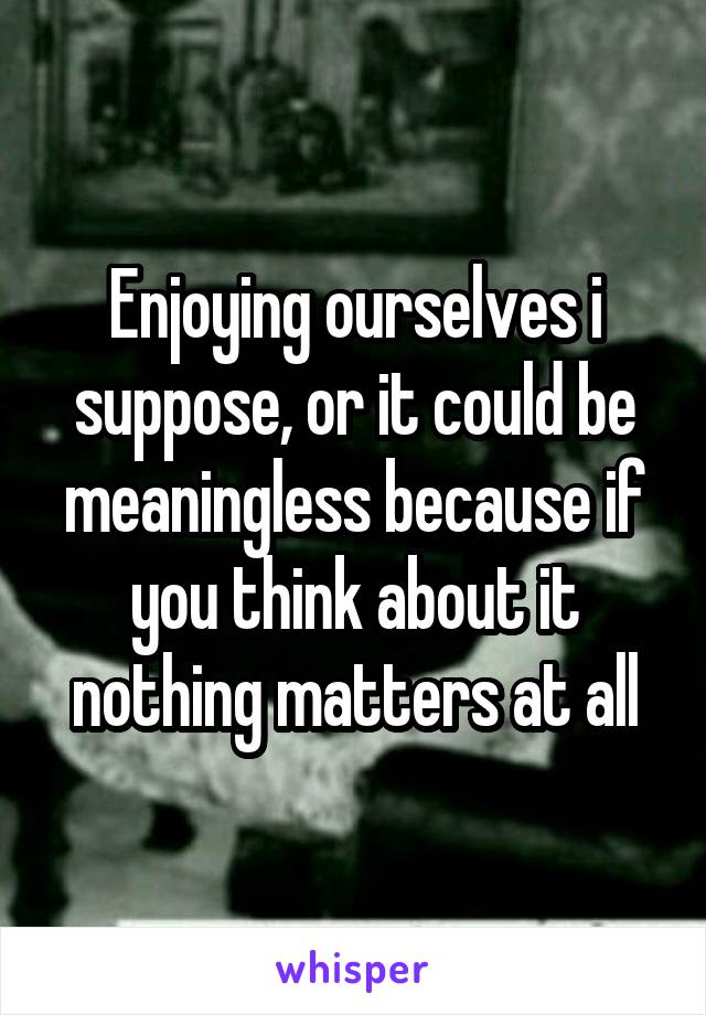 Enjoying ourselves i suppose, or it could be meaningless because if you think about it nothing matters at all