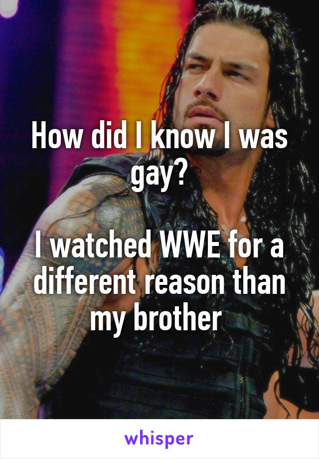 How did I know I was gay?

I watched WWE for a different reason than my brother 