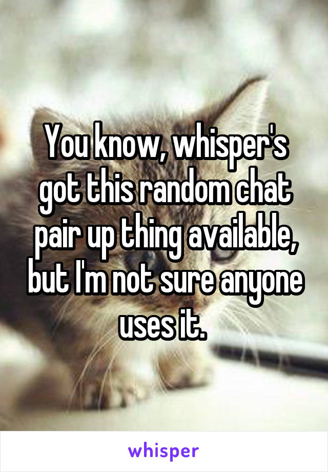 You know, whisper's got this random chat pair up thing available, but I'm not sure anyone uses it. 