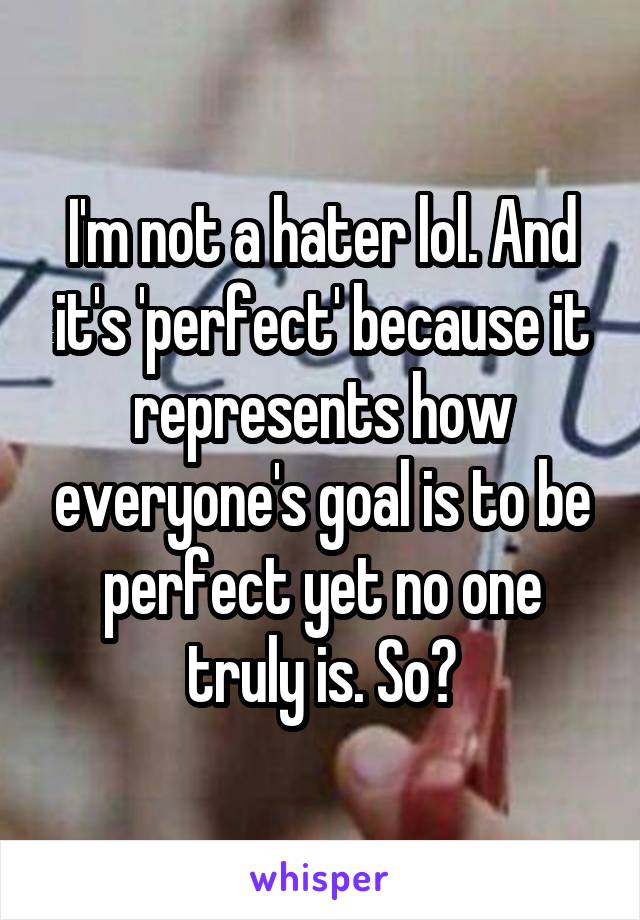 I'm not a hater lol. And it's 'perfect' because it represents how everyone's goal is to be perfect yet no one truly is. So?