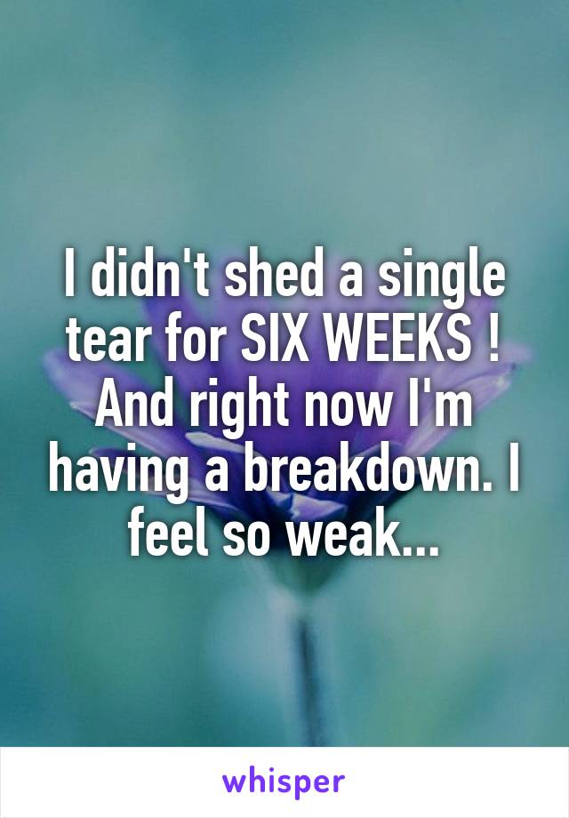 I didn't shed a single tear for SIX WEEKS ! And right now I'm having a breakdown. I feel so weak...