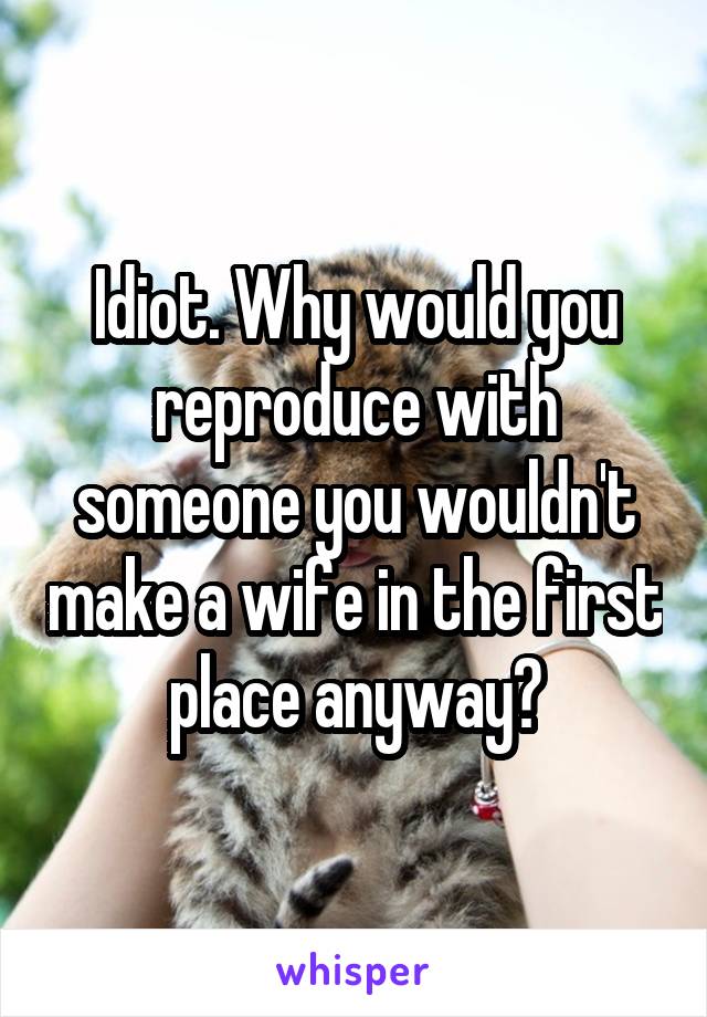 Idiot. Why would you reproduce with someone you wouldn't make a wife in the first place anyway?