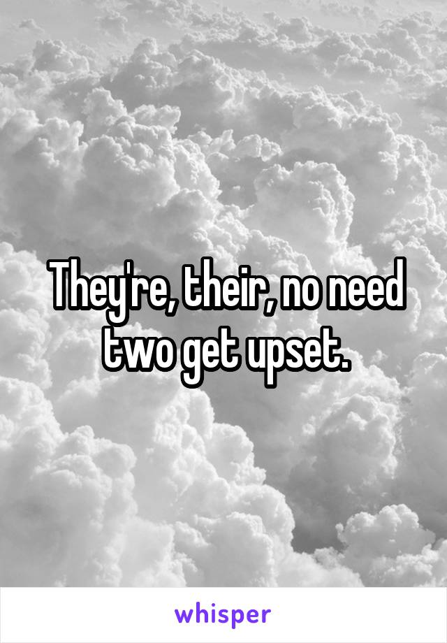 They're, their, no need two get upset.