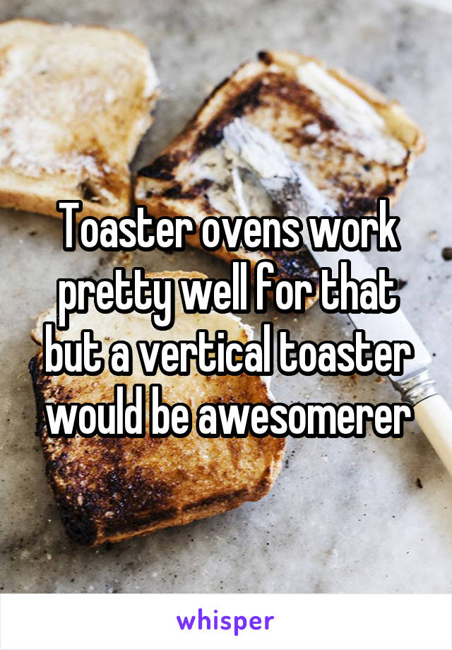 Toaster ovens work pretty well for that but a vertical toaster would be awesomerer