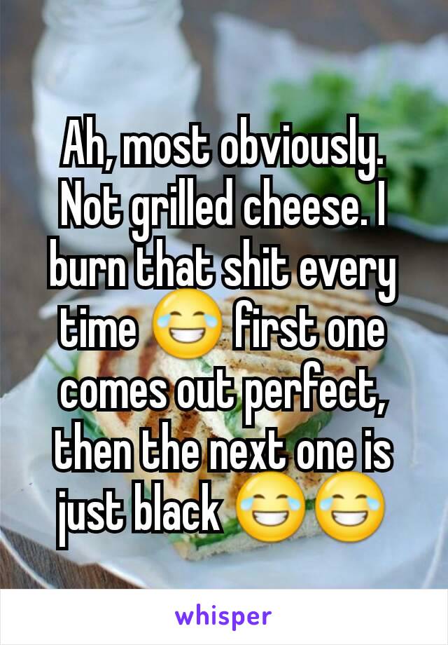 Ah, most obviously. Not grilled cheese. I burn that shit every time 😂 first one comes out perfect, then the next one is just black 😂😂