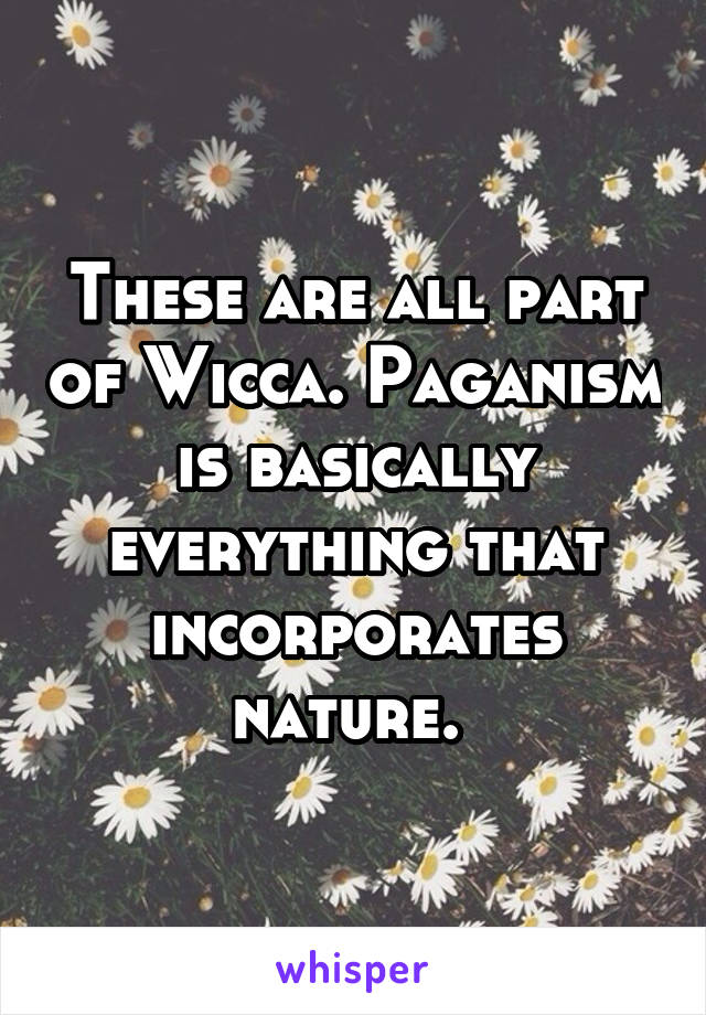 These are all part of Wicca. Paganism is basically everything that incorporates nature. 