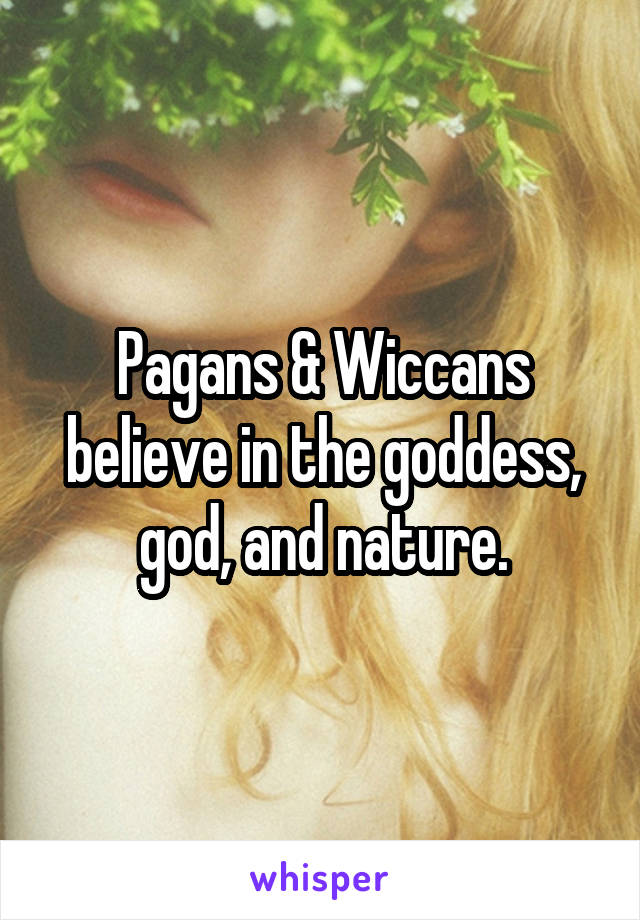 Pagans & Wiccans believe in the goddess, god, and nature.