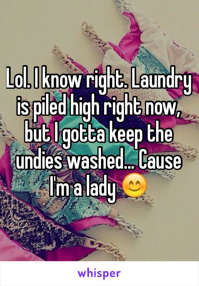 Lol. I know right. Laundry is piled high right now, but I gotta keep the undies washed... Cause I'm a lady 😊