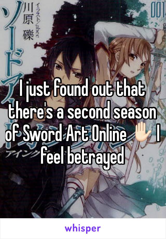 I just found out that there's a second season of Sword Art Online ✋🏻 I feel betrayed 