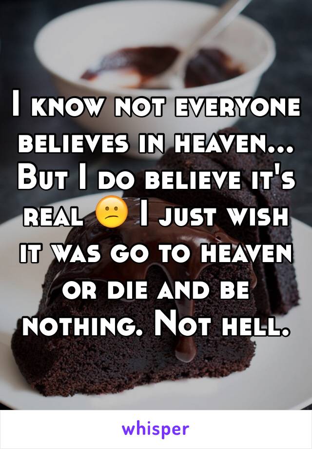 I know not everyone believes in heaven... But I do believe it's real 😕 I just wish it was go to heaven or die and be nothing. Not hell. 