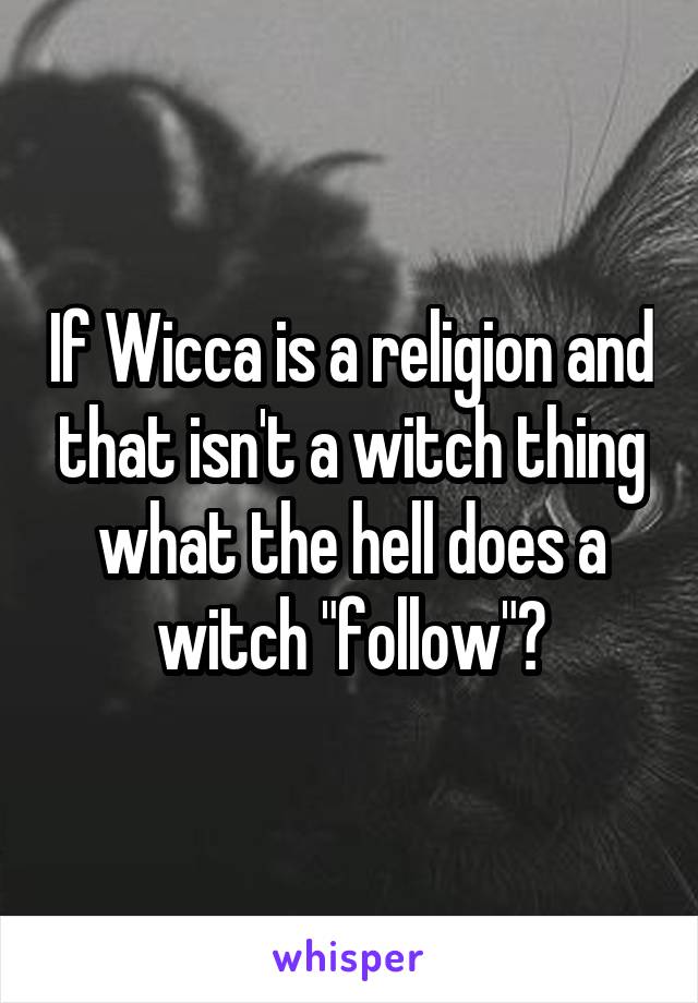 If Wicca is a religion and that isn't a witch thing what the hell does a witch "follow"?