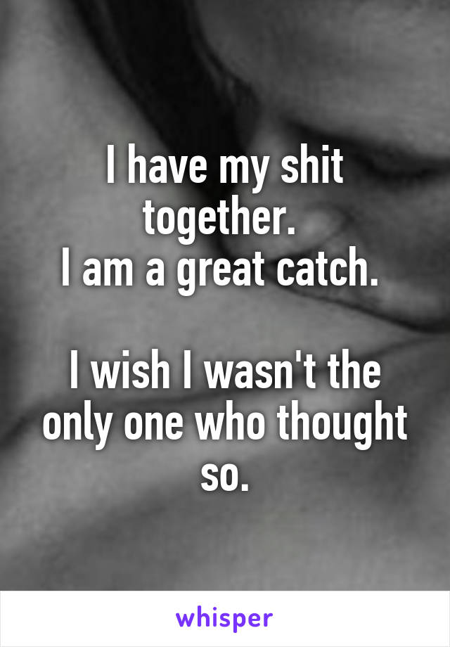 I have my shit together. 
I am a great catch. 

I wish I wasn't the only one who thought so.