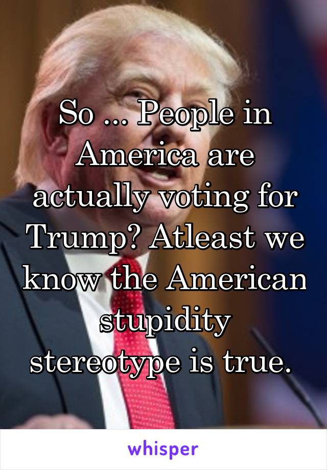 So ... People in America are actually voting for Trump? Atleast we know the American stupidity stereotype is true. 