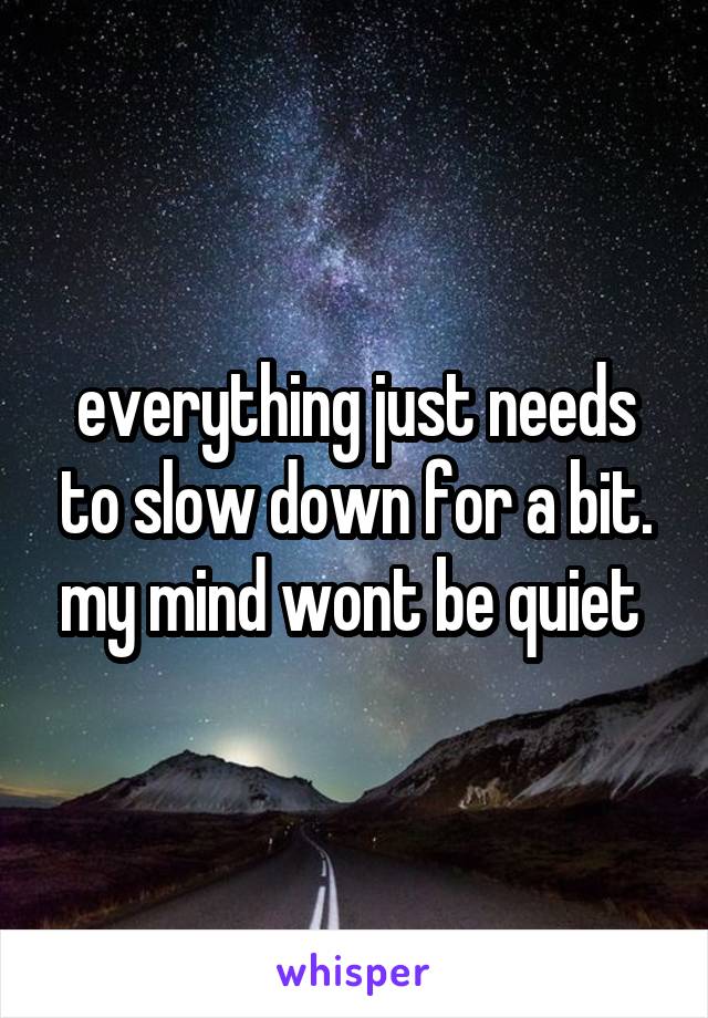 everything just needs to slow down for a bit. my mind wont be quiet 