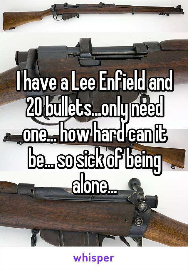 I have a Lee Enfield and 20 bullets...only need one... how hard can it be... so sick of being alone...