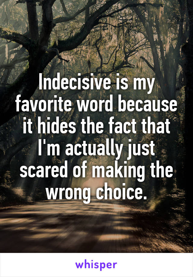 Indecisive is my favorite word because it hides the fact that I'm actually just scared of making the wrong choice.