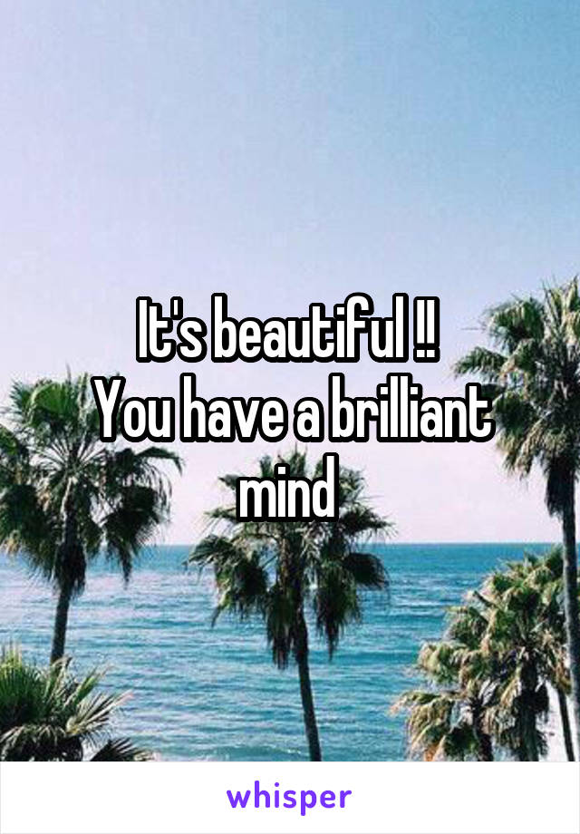 It's beautiful !! 
You have a brilliant mind 