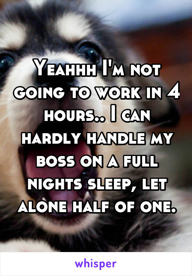 Yeahhh I'm not going to work in 4 hours.. I can hardly handle my boss on a full nights sleep, let alone half of one.