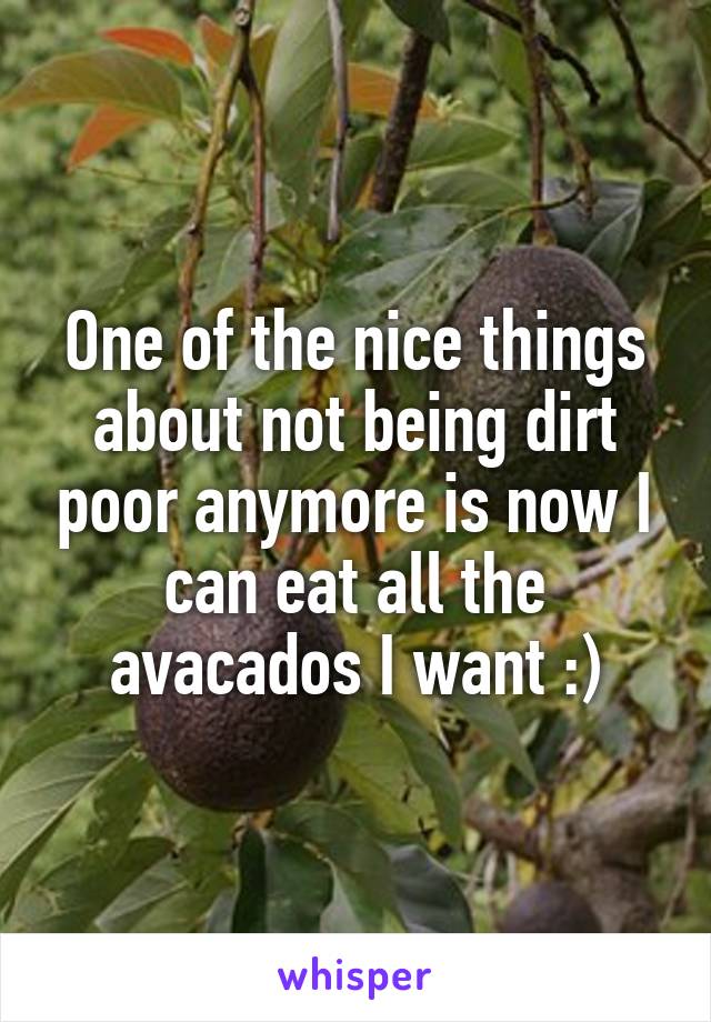 One of the nice things about not being dirt poor anymore is now I can eat all the avacados I want :)