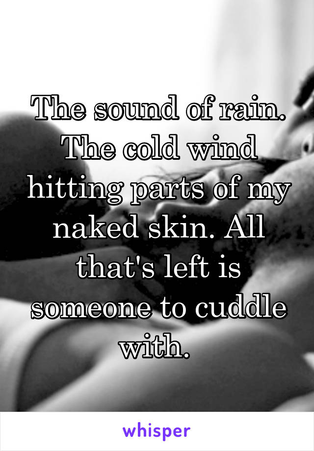 The sound of rain. The cold wind hitting parts of my naked skin. All that's left is someone to cuddle with. 